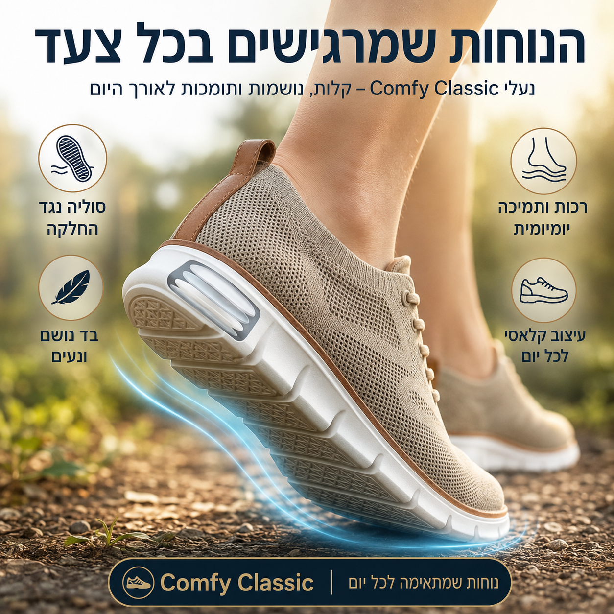 ComfyClassic™ - נעלי הליכה רחבות, נוחות ותומכות